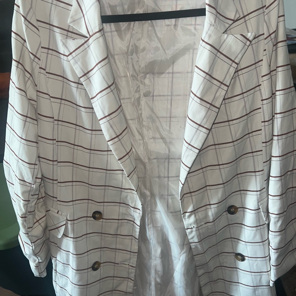 Nasty Gal White and Red Checkered Blazer